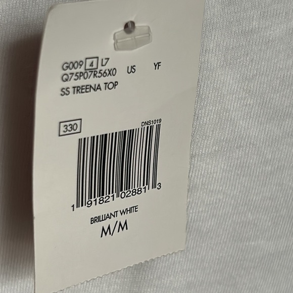 New GUESS Signature Logo White Split Tie Sleeve Cold Shoulder Tee Shirt - Picture 9 of 10